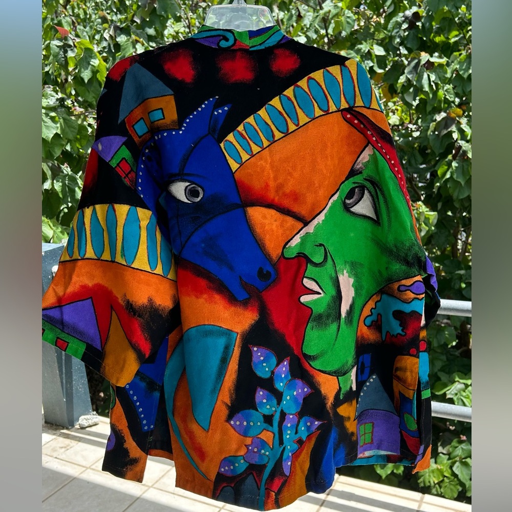 DEEVA NEW YORK RARE VINTAGE 100% Silk Kimono Hand Painted Abstract Art Blazer OS
